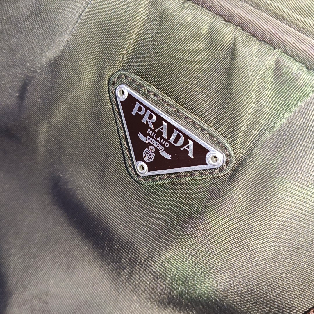 PRADA Tote bag Green Nylon Logo Handbag Silver Green Hardware-(SKU)-935552003