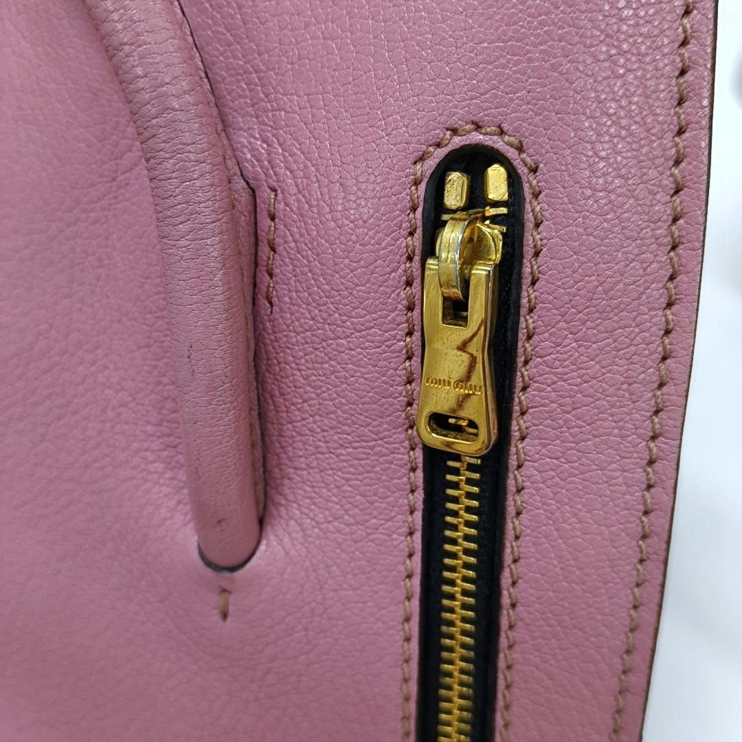 Miu Miu Pink Cowhide Sling Bag Tote Bag Golden hardware Removable shoulder strap-(SKU)-930663489