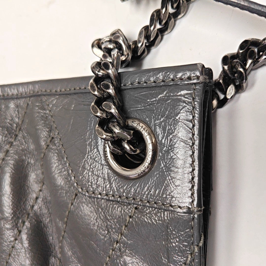 YSL NIKI Medium Size Dark Grey CalfskinSingle Shoulder Bag Tote with Palladium Hardware-(SKU)-970510636