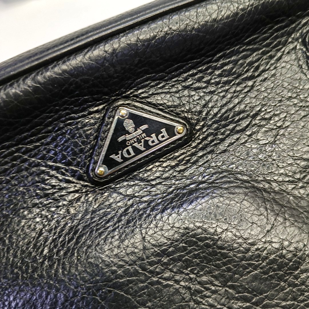 PRADA Easy Black cowhide cross-grain shoulder bag/crossbody bag Silver Hardware-(SKU)-950024216