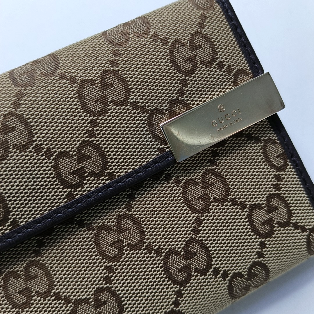 GUCCI Khaki Canvas Monogrammed Wallet Golden hardware-(SKU)-953543640