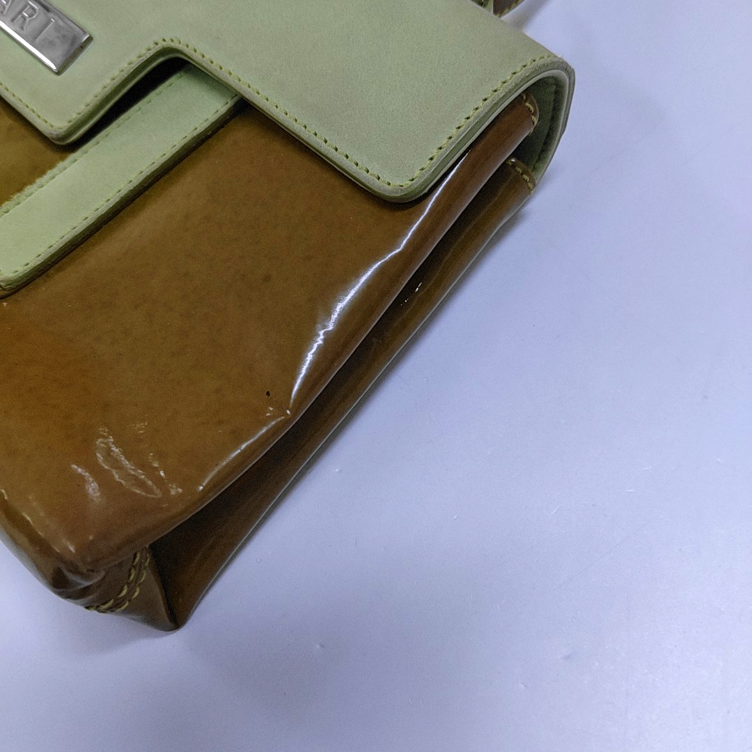 BVLGARI Yellow Green Patent Leather Handbag Single Shoulder Bag Silver Hardware Removable shoulder strap-(SKU)-960012647