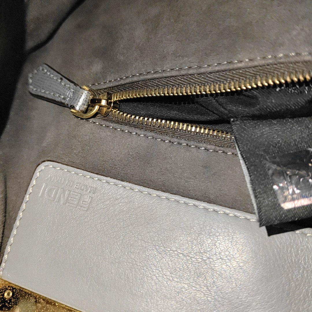 FENDI 3Jours Gray Leather Embossed Handbag Single Shoulder Bag Silver Hardware-(SKU)-14477953