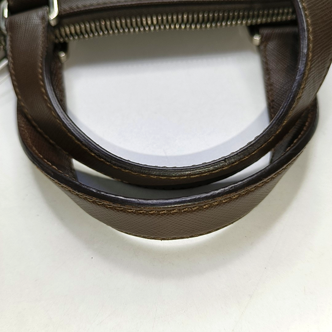 PRADA Dark Brown Cowhide Logo Crosshatch Handbag Silver Hardware-(SKU)-953376928
