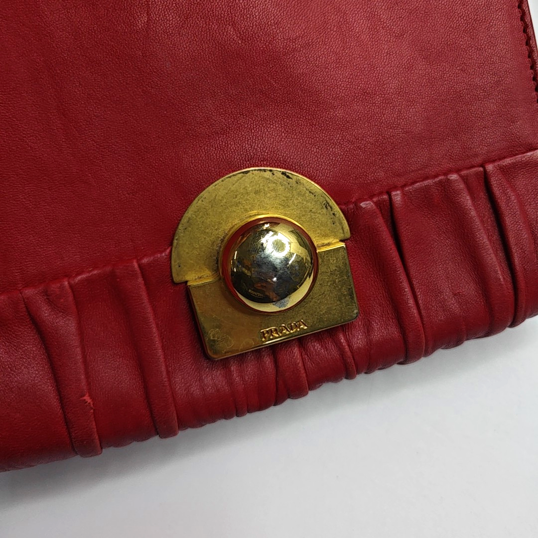 PRADA Red Cowhide Quilted Crossbody Bag Single Shoulder Bag Golden hardware Removable shoulder strap-(SKU)-960577105