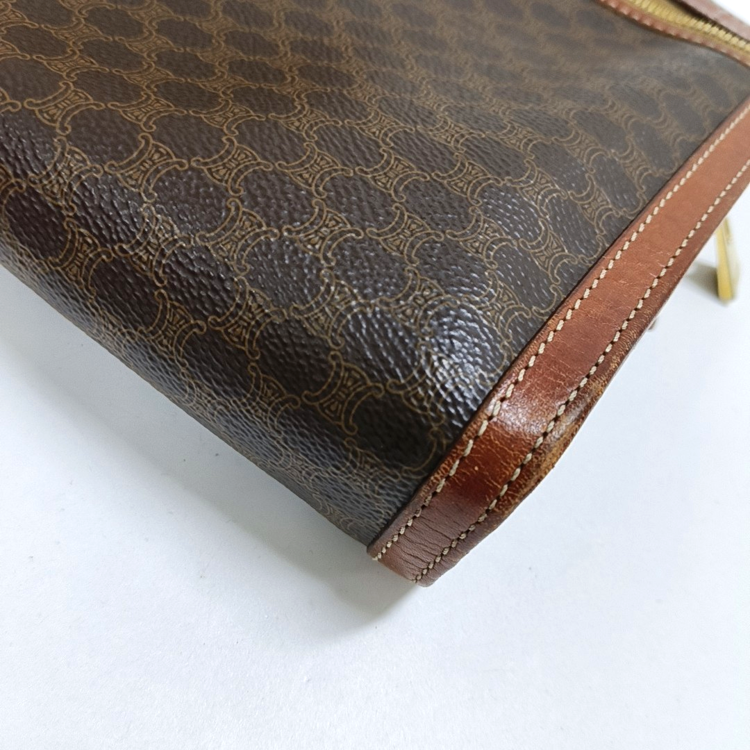 CELINE MACADAM CLUTCHES Dark Brown Coated Canvas Triumph Handbag Tote Bag Golden hardware-(SKU)-959810652