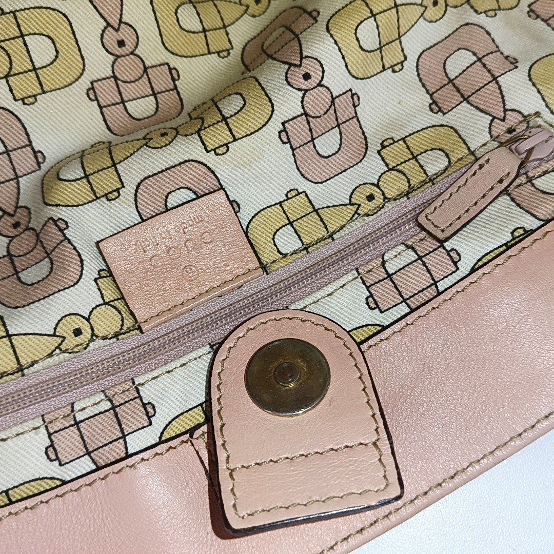 GUCCI D Gold Nude Pink Calfskin Monogrammed Tote Bag Single Shoulder Bag Golden hardware-(SKU)-13640994