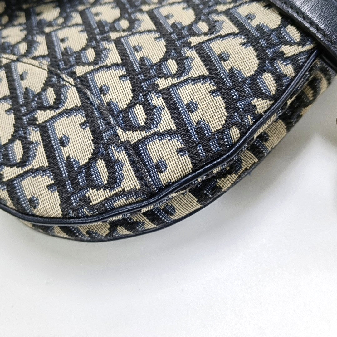 DIOR Saddle Small Size Blue Canvas Monogram Saddle Bag Single Shoulder Bag Golden Hardware-(SKU)-966733387