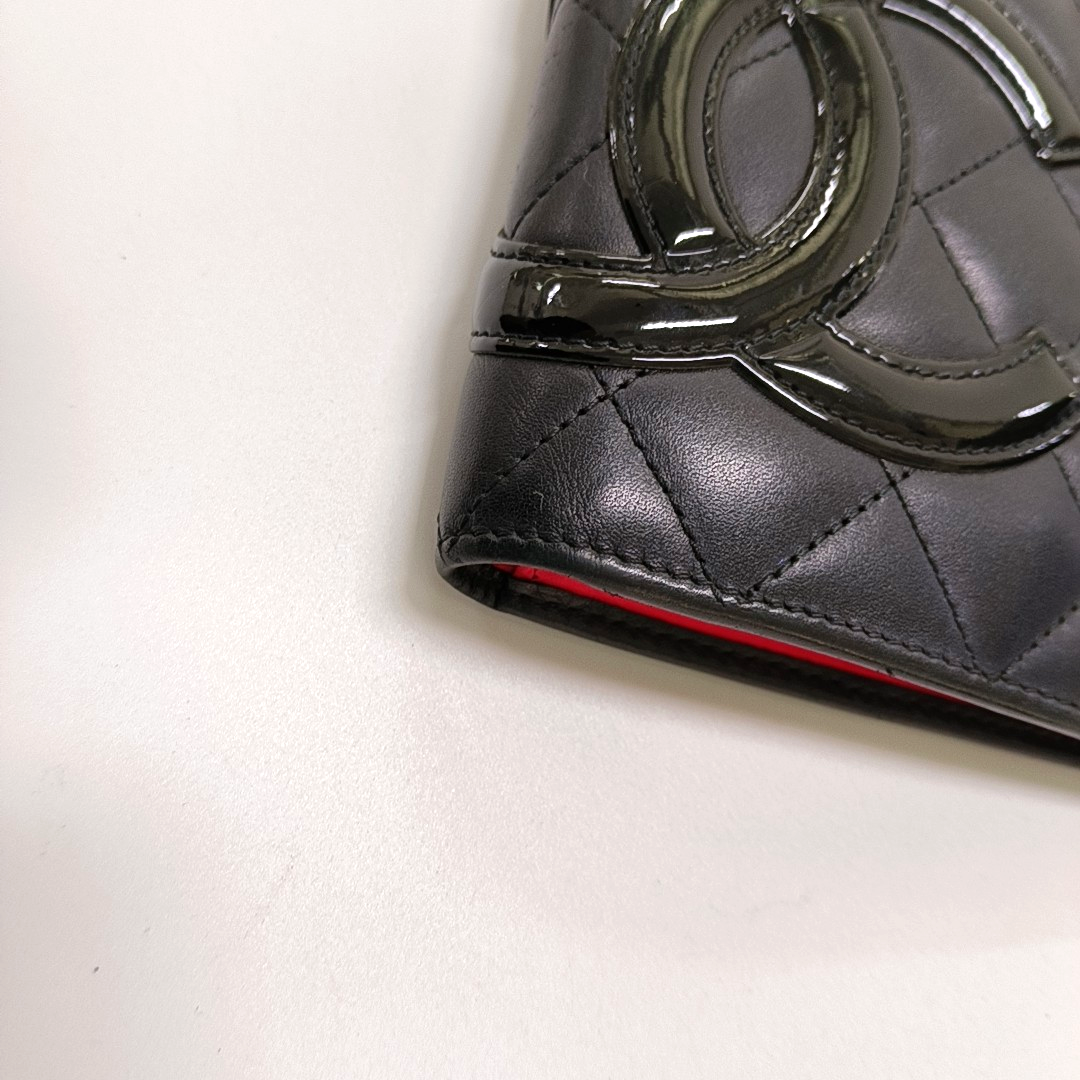 CHANEL CAMBON Black Cowhide Quilted Texture Wallet Silver Hardware 14nan-(SKU)-955276359