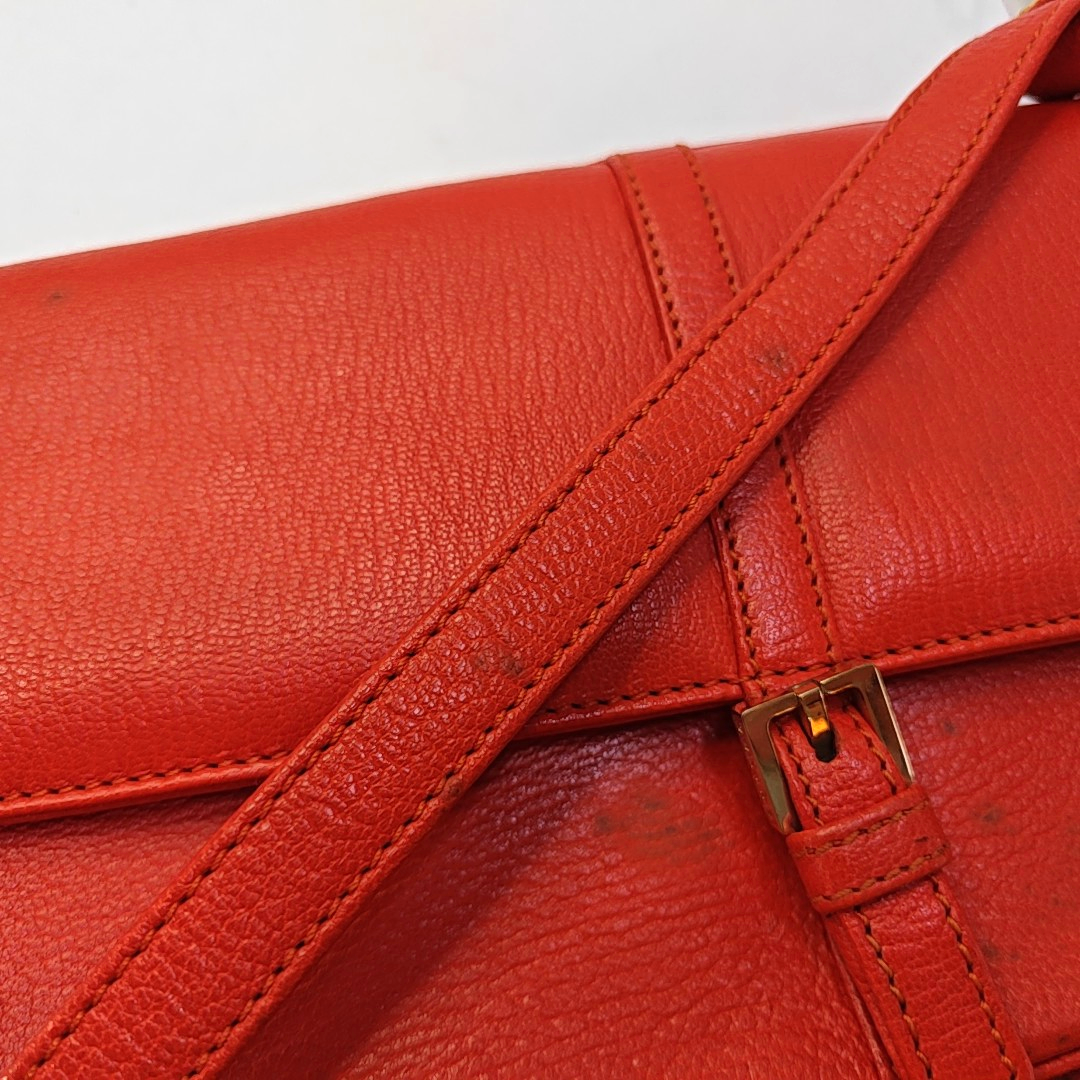 CELINE Red Calf Leather Crossbody Shoulder Bag Tote Golden hardware-(SKU)-941984200