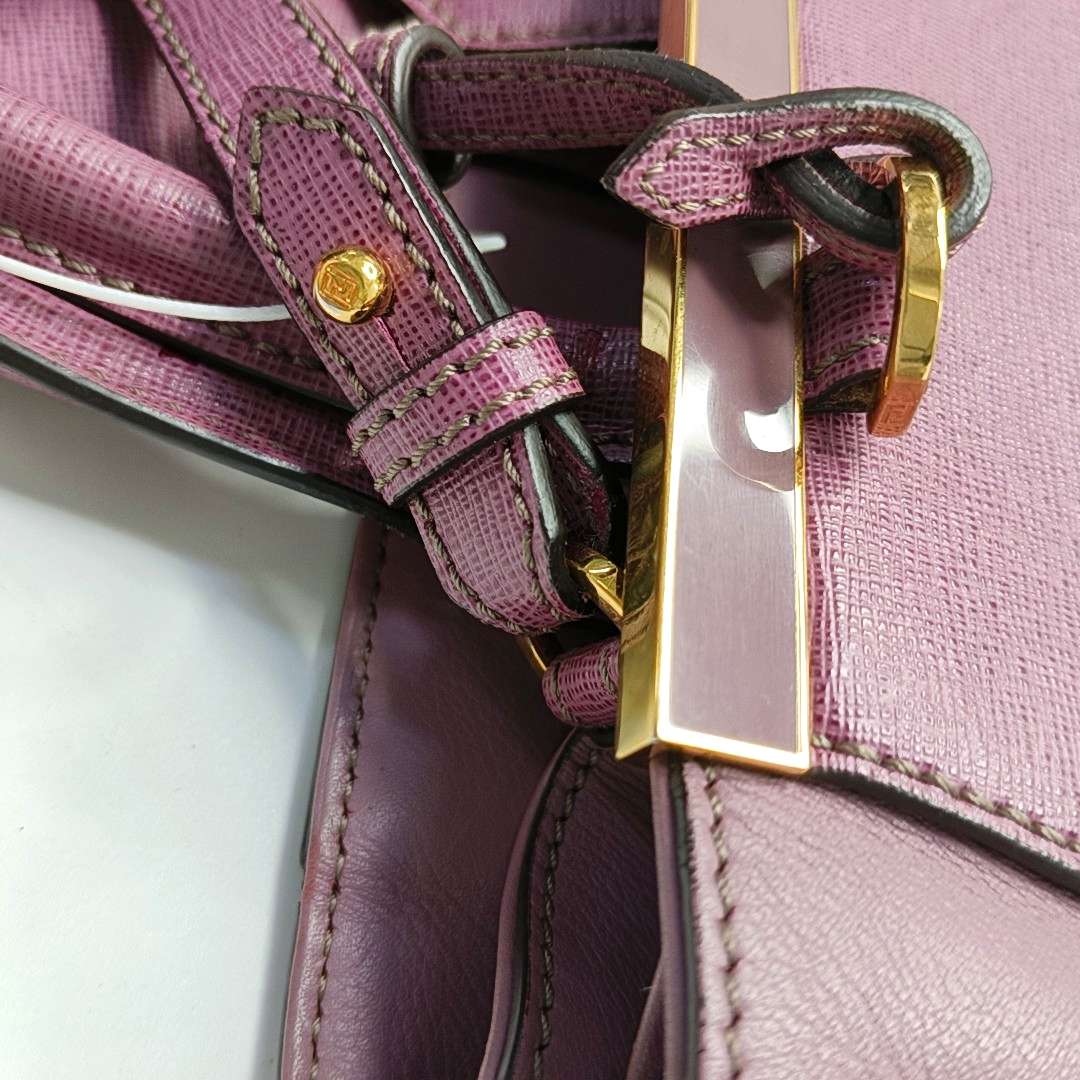 FENDI 2 Jours Small size Purple Leather Crossbody Handbag Single Shoulder Silver Hardware Removable shoulder strap-(SKU)-947556530