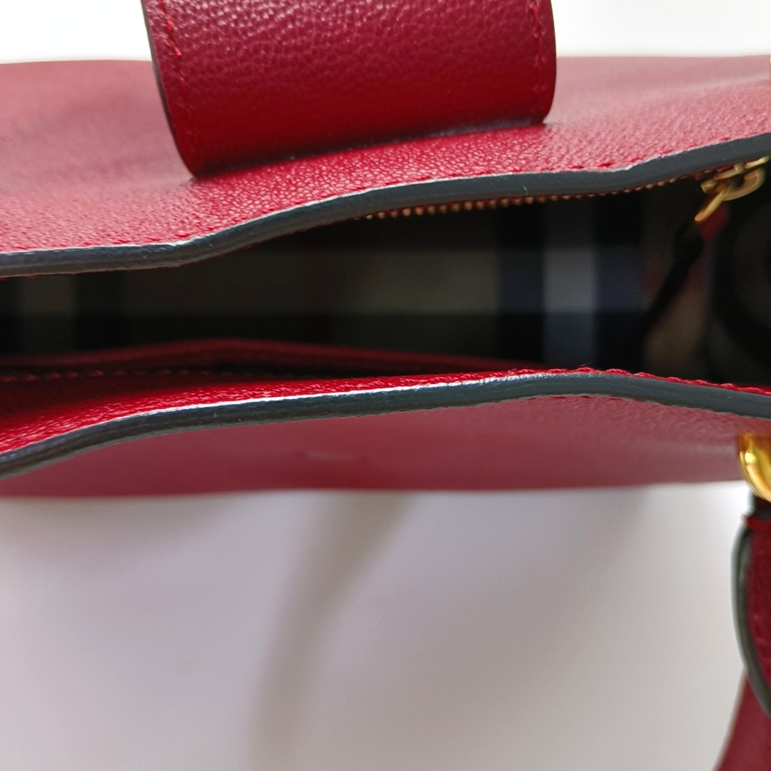 BURBERRY Buckle Red Cowhide Single Shoulder Bag Handbag Crossbody Bag Golden hardware Removable shoulder strap-(SKU)-956703529