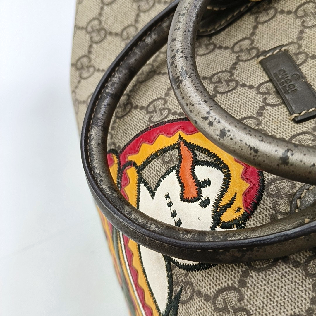 GUCCI Joy Brown Suede Leather Monogram Embroidery Tote Bag Golden hardware-(SKU)-959989784