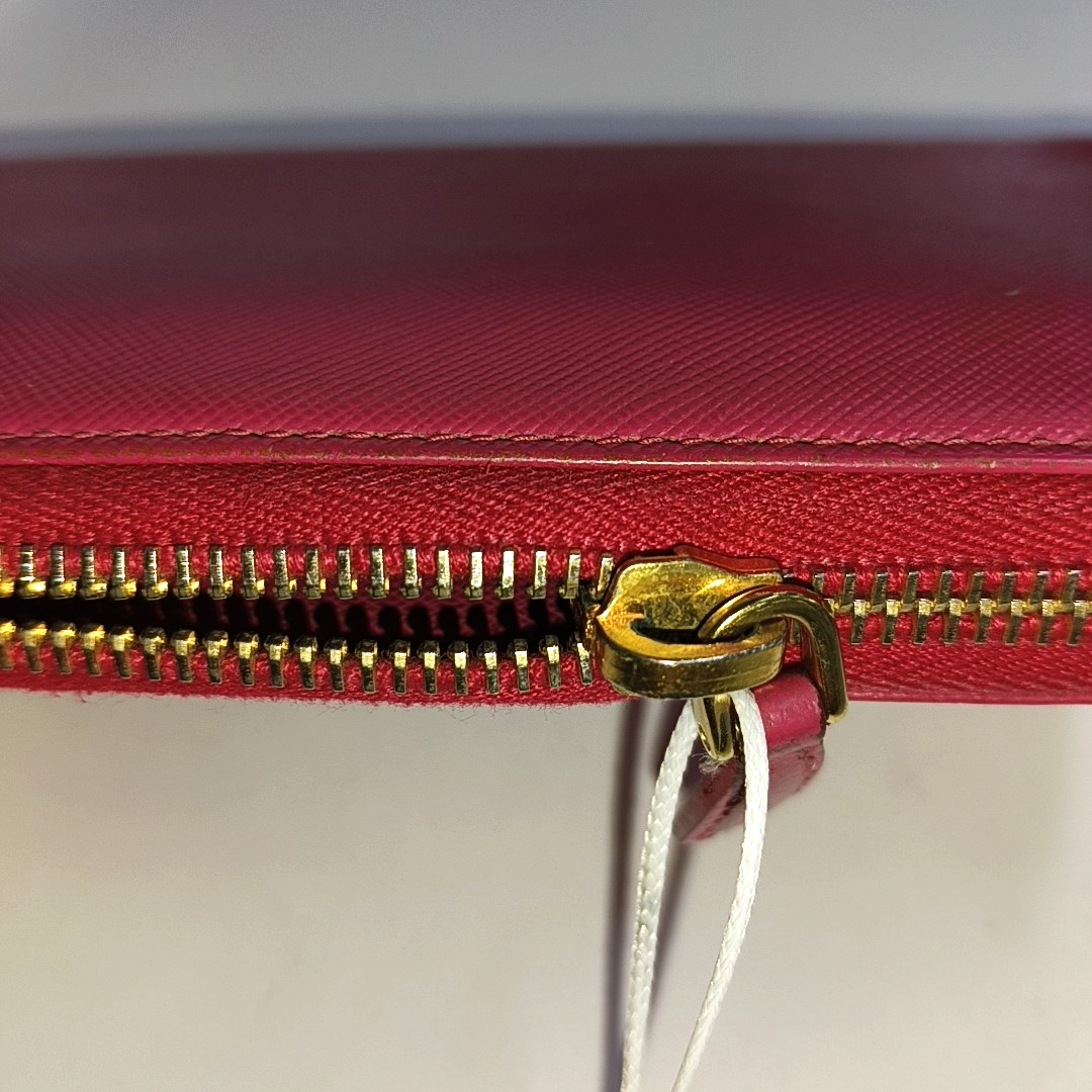 PRADA Fiocco Bow Red Leather Crosshatch Embossed Wallet Golden hardware-(SKU)-939810671