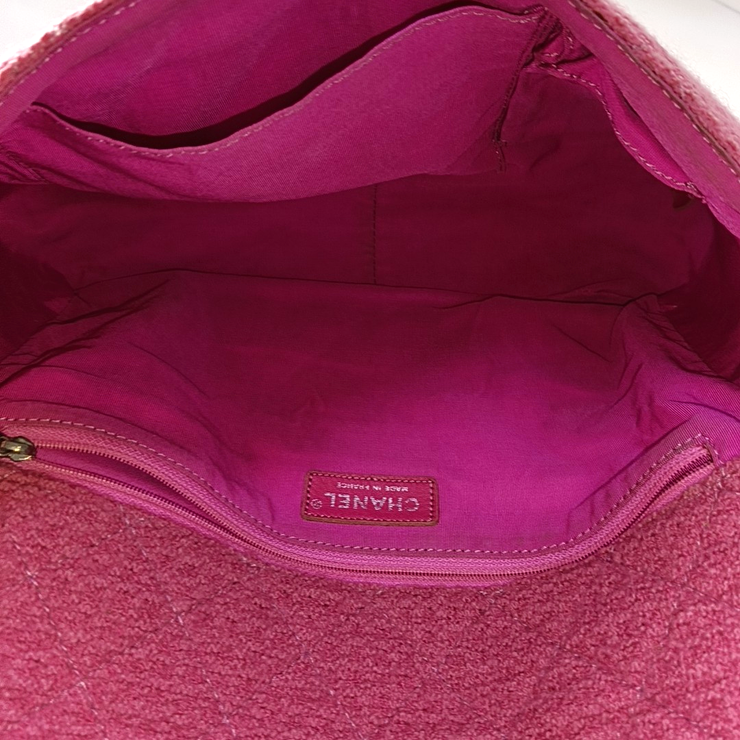 CHANEL 2.55 Maxi Super Large Pink Wool Quilted Matelassé Shoulder Bag Crossbody Bag Rutenium Hardware 13 Clasp-(SKU)-965133439