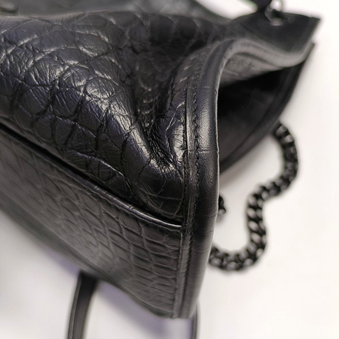 YSL NIKI Black Leather Crocodile-Print Single-Shoulder Bag with Palladium Hardware-(SKU)-971106402