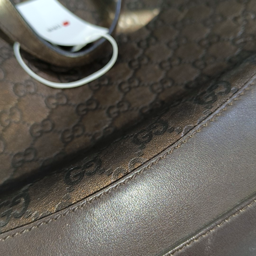 GUCCI Tote bag Dark Brown Cowhide Monogram Crumpled Single Shoulder Bag, Handbag Silver Hardware-(SKU)-929188415