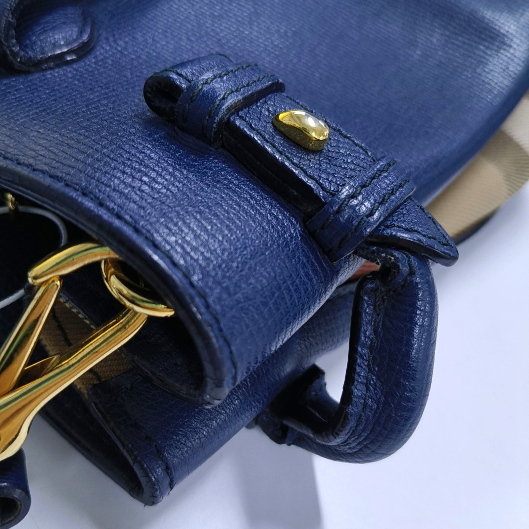 BURBERRY The Banner Medium size Dark Blue Leather Shoulder Tote Crossbody Bag Golden hardware Removable shoulder strap-(SKU)-947520458
