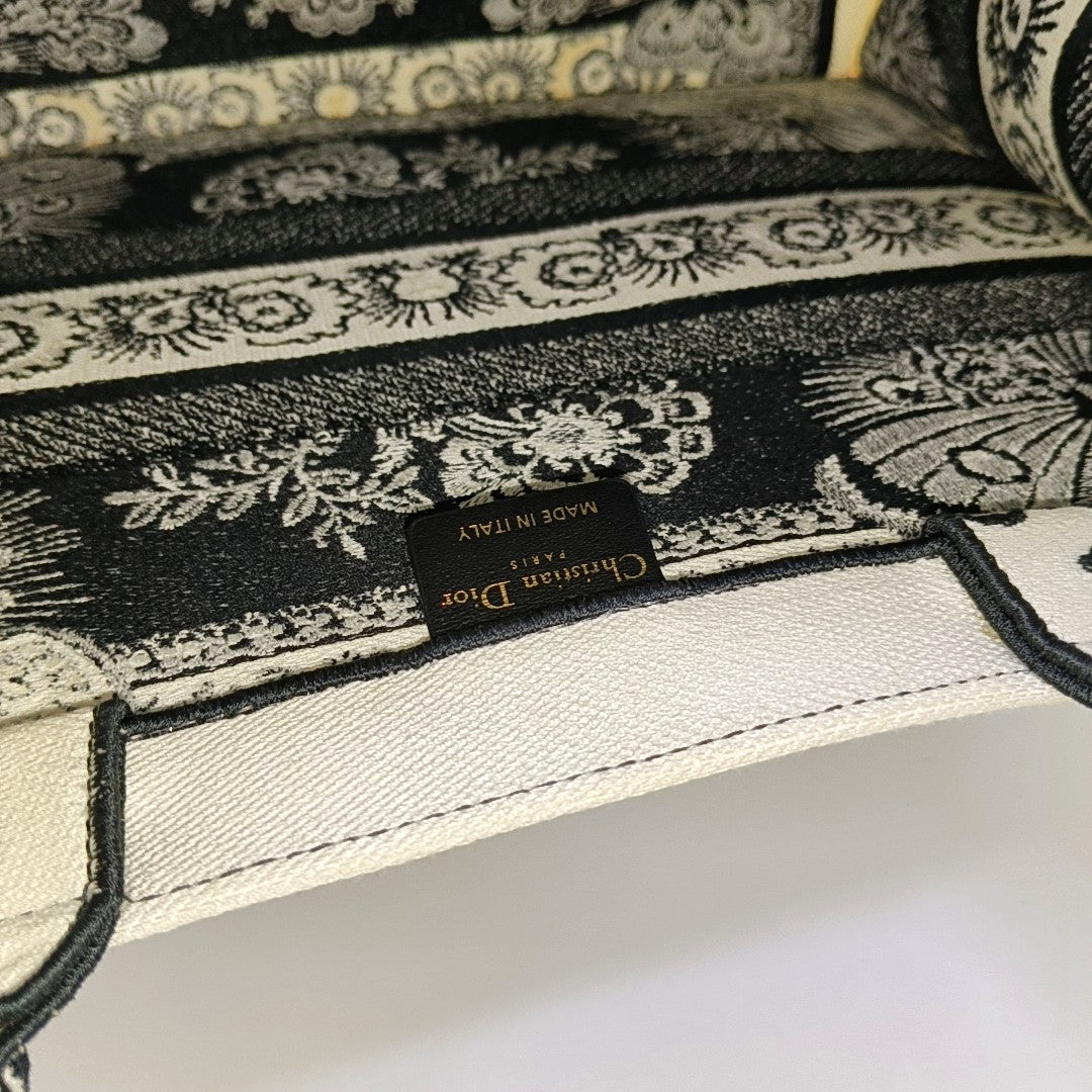DIOR Book Tote Medium Black Fabric Jacquard Tote Bag-(SKU)-968261752