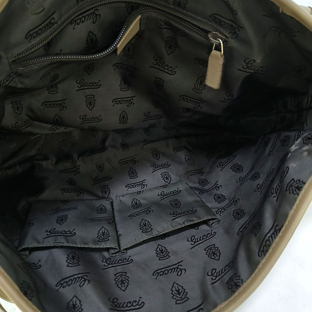 GUCCI Khaki Cowhide Monogrammed Stamped Crossbody Bag Golden hardware-(SKU)-960073647
