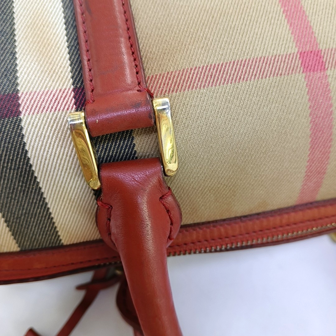 BURBERRY Alchester Red Canvas Handbag Golden hardware-(SKU)-959788155