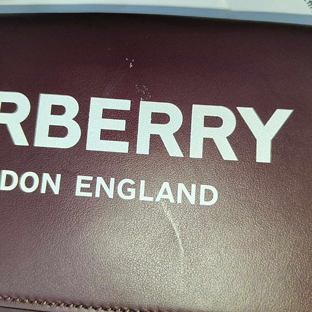 BURBERRY Plum red cowhide printed single shoulder bag crossbody bag Golden hardware Removable shoulder strap-(SKU)-942304751