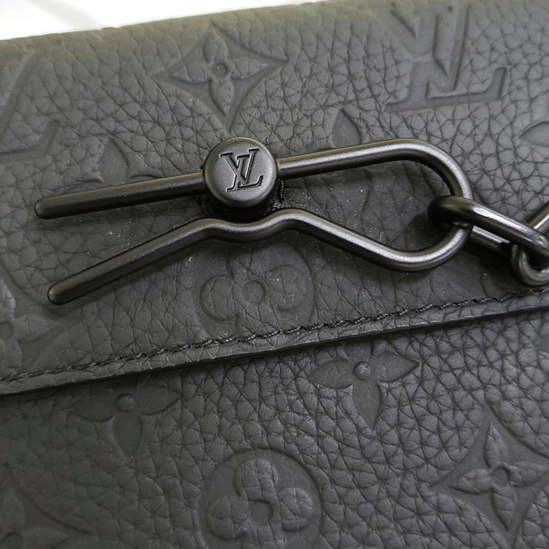 LOUIS VUITTON SOFT TRUNK Mini Black Leather Vintage Embossed Black Samurai Crossbody Shoulder Bag Black Hardware-(SKU)-964773584