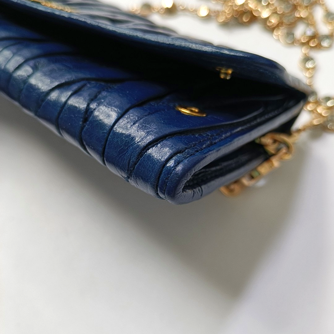 Miu Miu Dark Blue Sheepskin Stitched Wallet Golden hardware-(SKU)-950467224