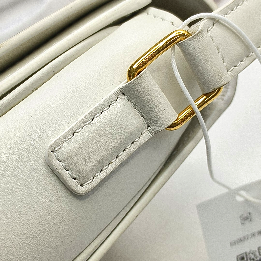 CELINE TRIOMPHE Small White Coated Canvas Triomphe Crossbody Single Shoulder Bag with Gold Hardware-(SKU)-953576570