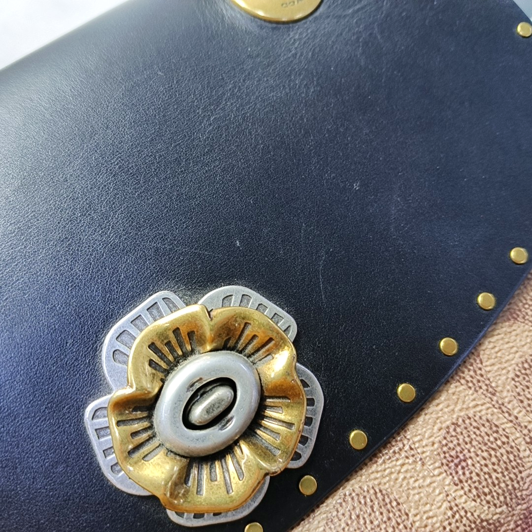 COACH PARKER 26 Black Calfskin Leather Monogrammed Stud Single Shoulder Bag with Crossbody Golden Silver Hardware-(SKU)-942966572