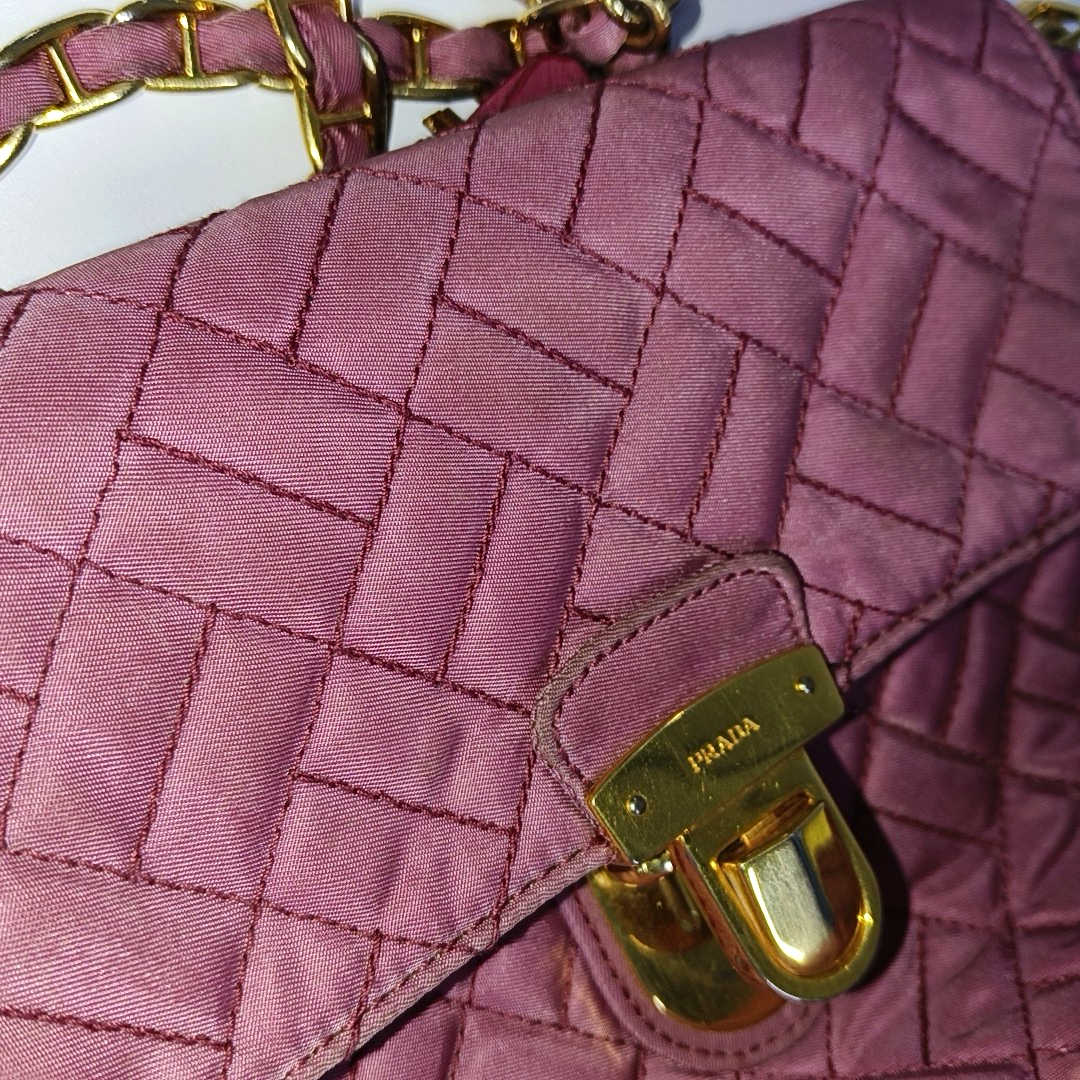 PRADA Pink Fabric Quilted Tassel Crossbody Bag Golden hardware-(SKU)-932708784