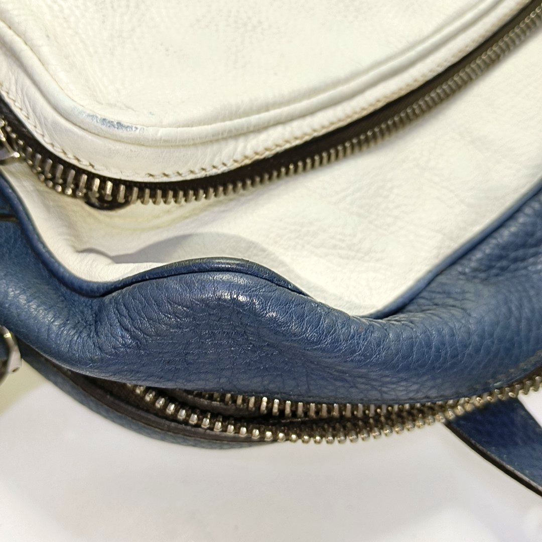 PRADA Tote bag White Calfskin Leather Monogrammed Single Shoulder Bag Silver Hardware-(SKU)-956075767