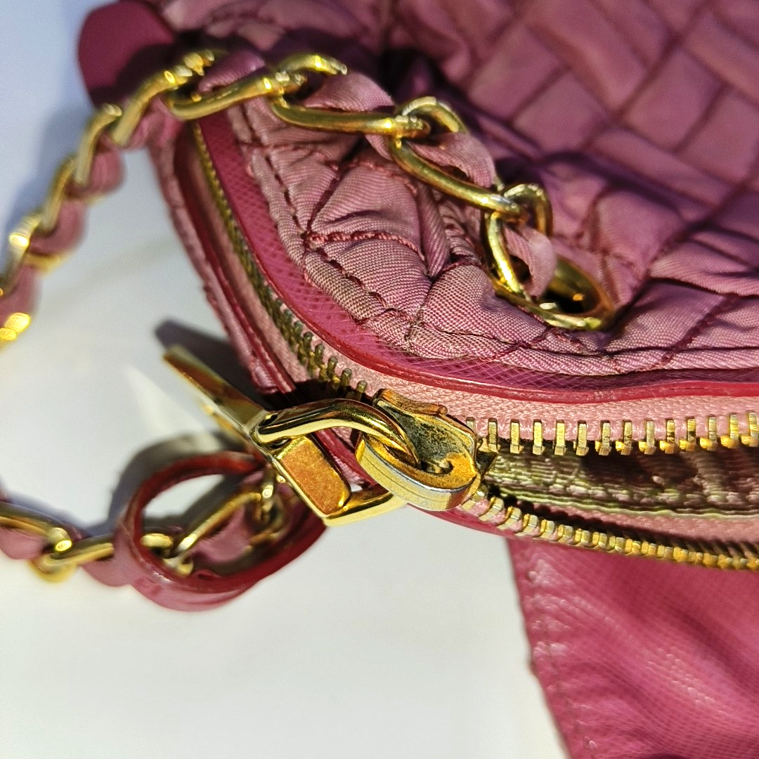 PRADA Pink Fabric Quilted Tassel Crossbody Bag Golden hardware-(SKU)-932708784