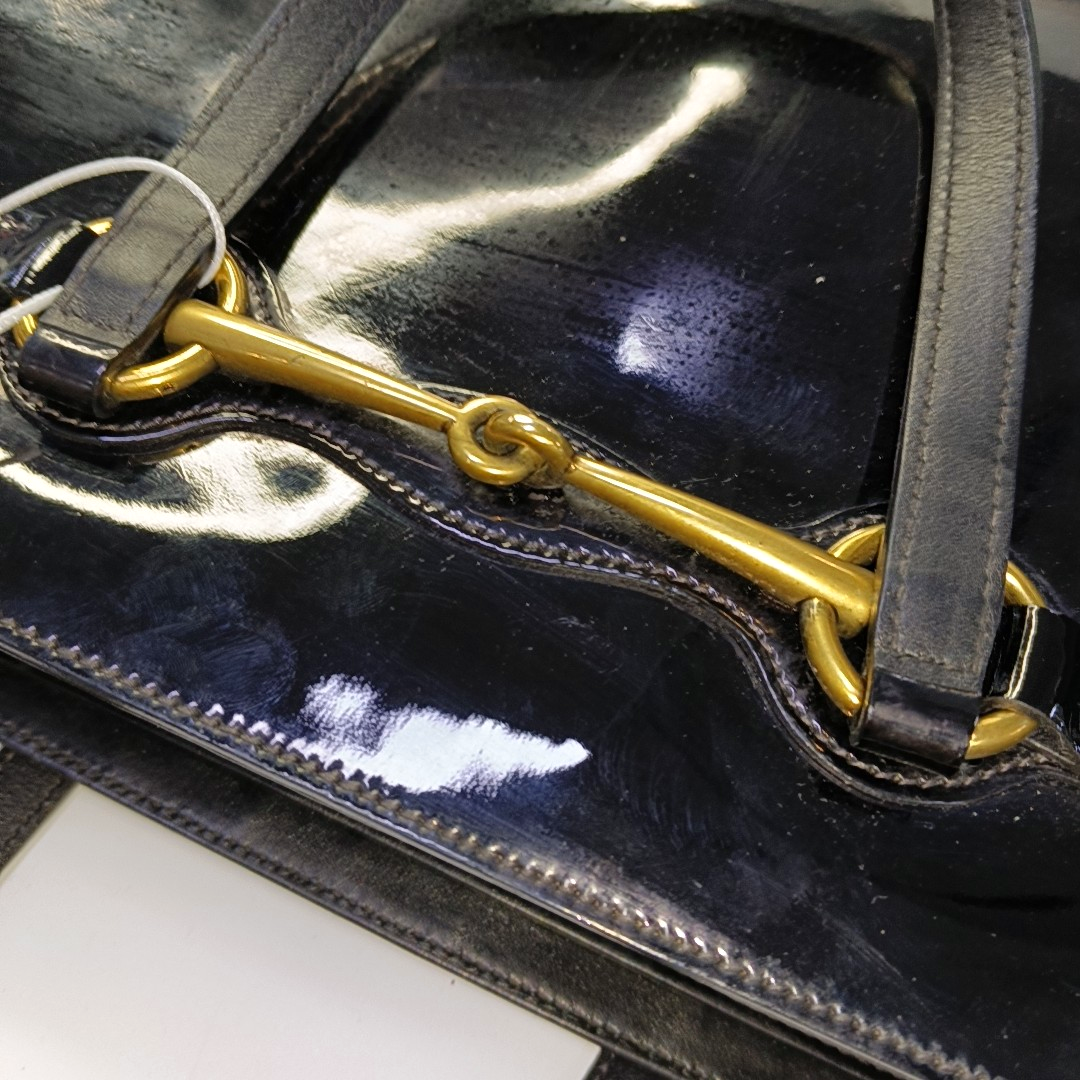 GUCCI Horsebit 1955 Black Patent Leather Saddle Bag Crossbody Bag Tote Bag Golden hardware Removable shoulder strap-(SKU)-933334082