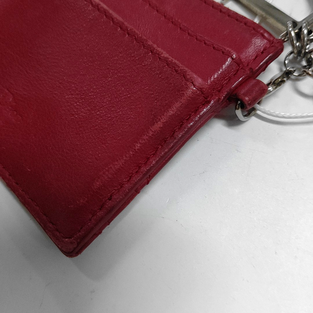 DIOR Lady Dior Red Lamb Leather Quilted Card Case Silver Hardware-(SKU)-938015622