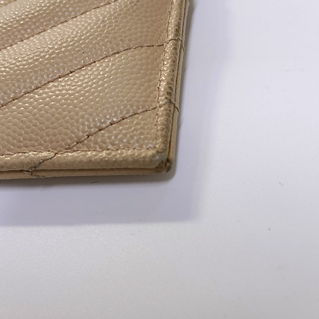 YSL MONOGRAM 米色牛皮绗缝V纹卡包 Golden hardware-(SKU)-960710040