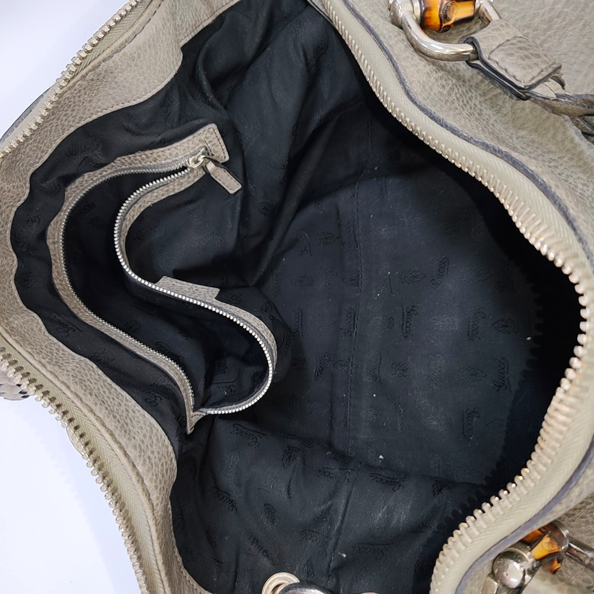 GUCCI Bamboo 1947 Medium size Elephant Gray Cowhide Monogram Woven Handbag, Single Shoulder Bag Silver Hardware-(SKU)-958140383
