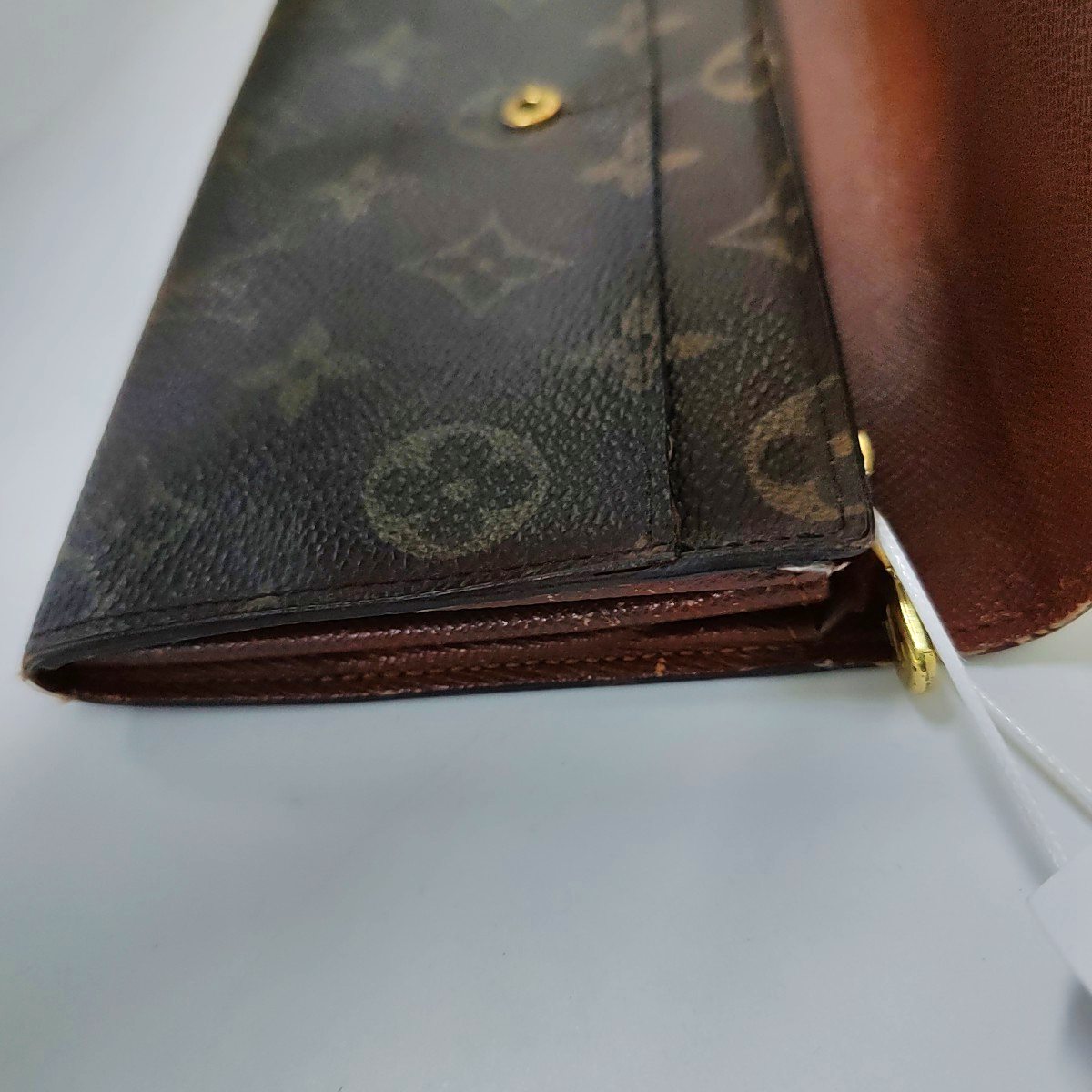 LOUIS VUITTON PORTE MONNAIE Large size Brown coated canvas vintage wallet Golden hardware-(SKU)-944949286