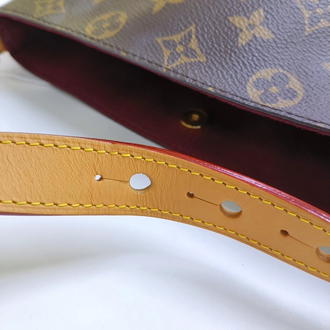 LOUIS VUITTON ALL IN Small Size Brown Coated Canvas Monogram Crossbody Shoulder Bag with Gold Hardware Removable Shoulder Strap-(SKU)-968721073
