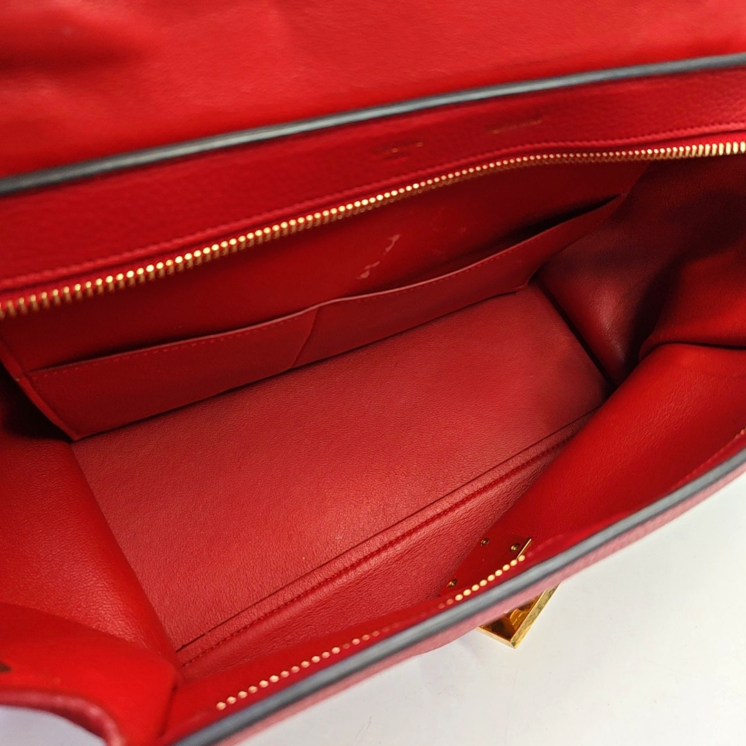 CELINE TRAPEZE Small size Red Leather Swing Bag Single Shoulder Bag Handbag Crossbody Golden hardware Removable shoulder strap-(SKU)-947188995