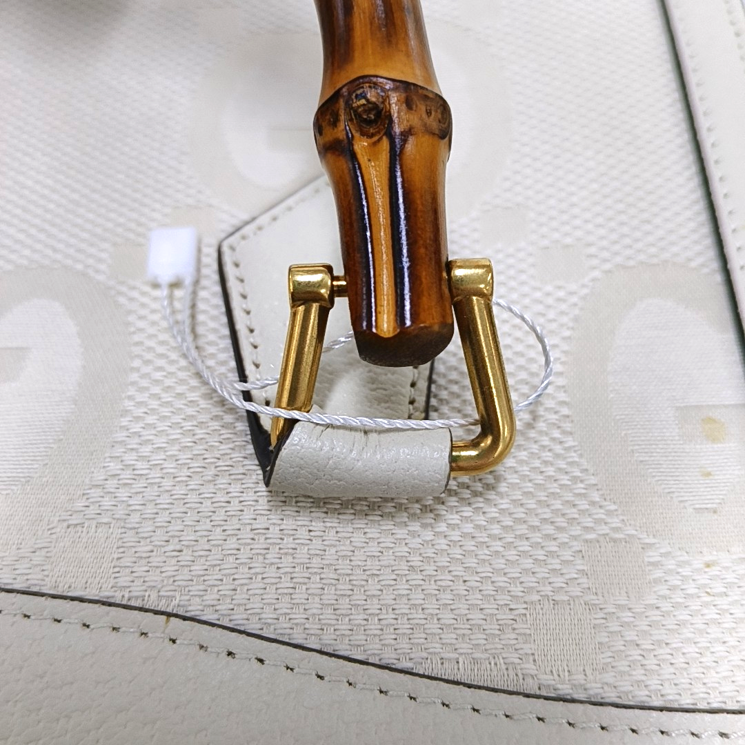GUCCI Diana Small White Canvas Monogram Bamboo Handle Shoulder Bag Tote Bag Golden Hardware 2 Removable Straps-(SKU)-955631350