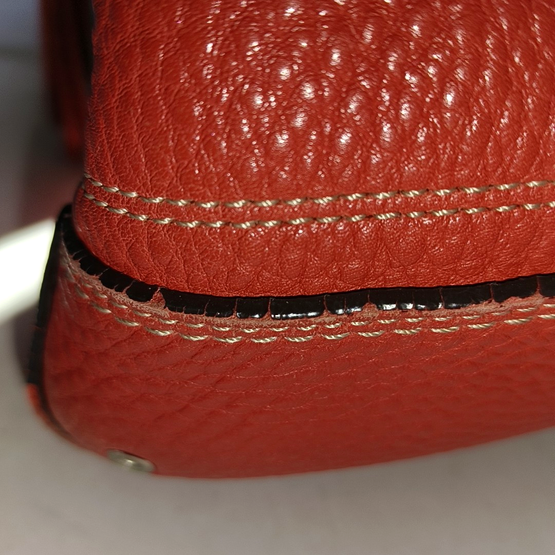 COACH HAMPTON Watermelon Red Calf Leather Fringe Weave Handbag Silver Hardware-(SKU)-928565147