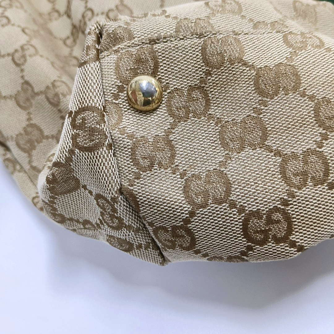 GUCCI Mayfair Khaki Canvas Monogrammed Fringe Handbag Single Shoulder Bag Golden hardware-(SKU)-954107344