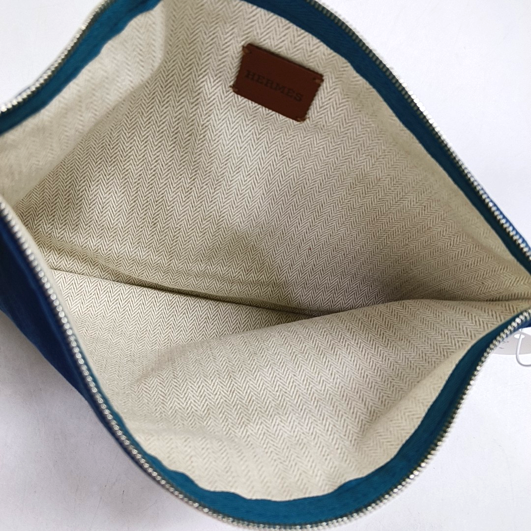 HERMÈS Medium size Deep Blue Canvas Studs Handbag Silver Hardware-(SKU)-949456295