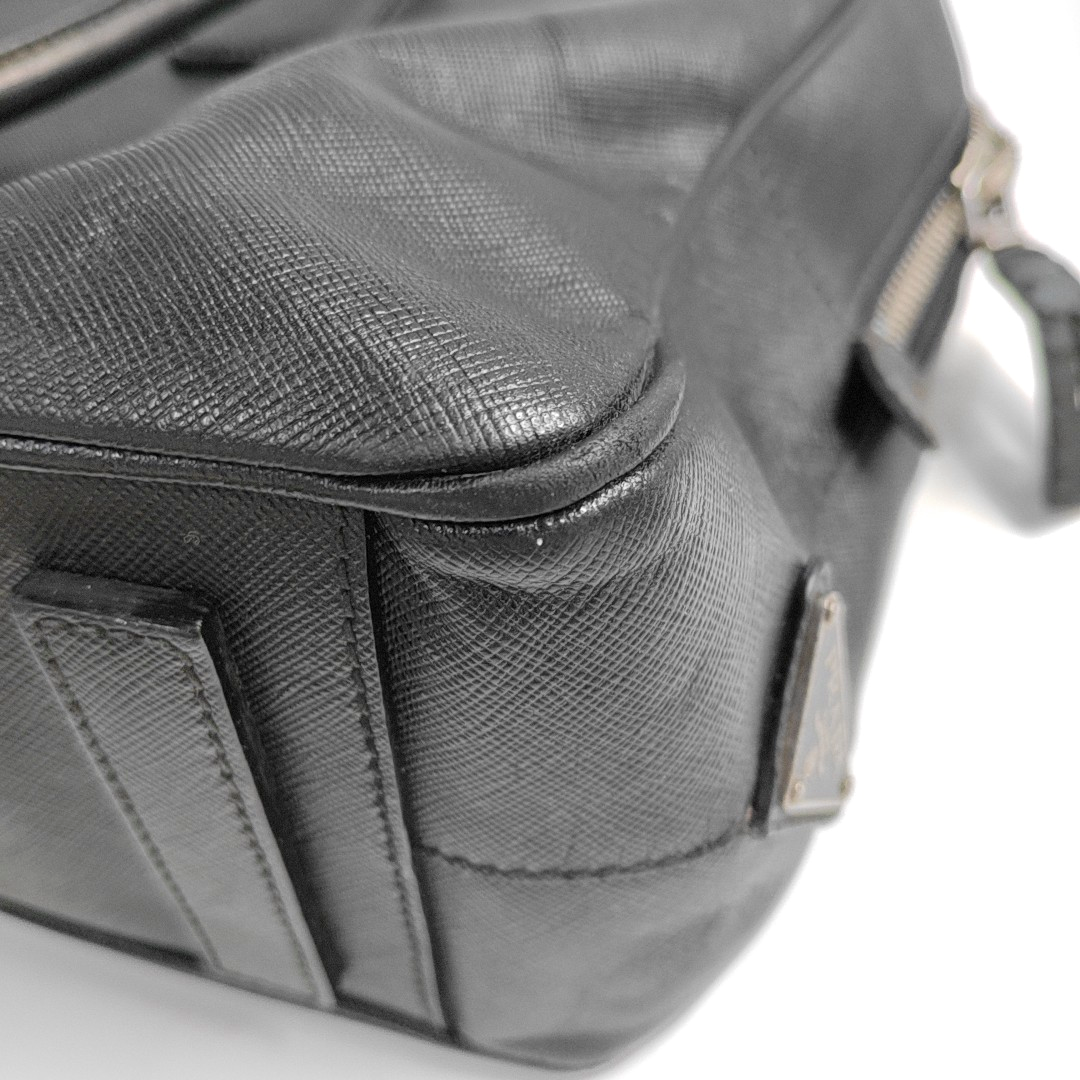 PRADA Black Cowhide Cross Grain Handbag Silver Hardware-(SKU)-945045232