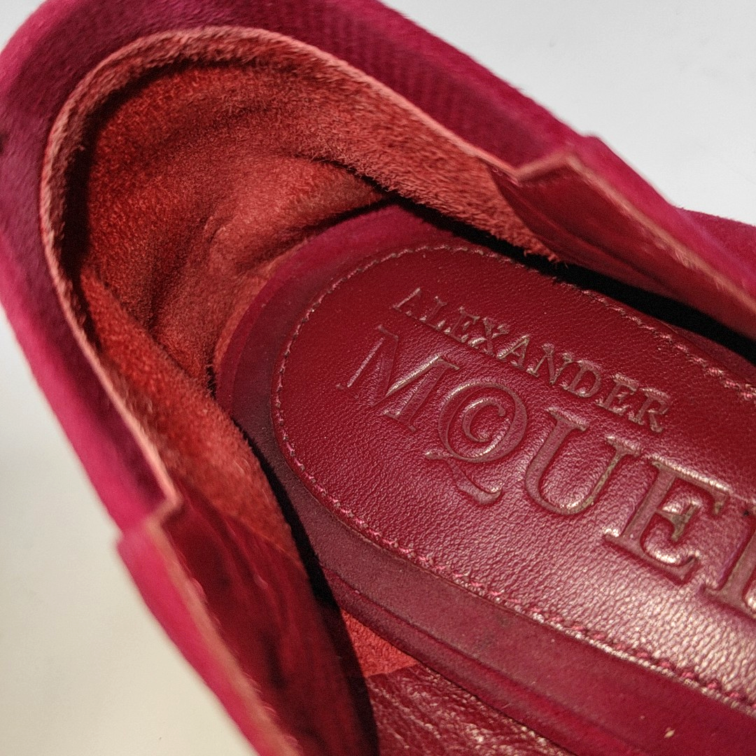 Alexander McQUEEN 37code Autumn Winter Red Suede Leather Women's Low Heel Low Top Dress Shoes-(SKU)-939056143