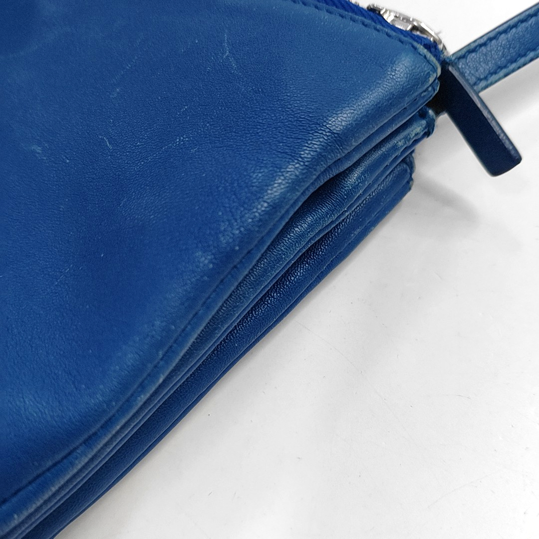 CELINE TRIO Small size Blue Lamb Leather Single Shoulder Bag Crossbody Bag Silver Hardware-(SKU)-956504189