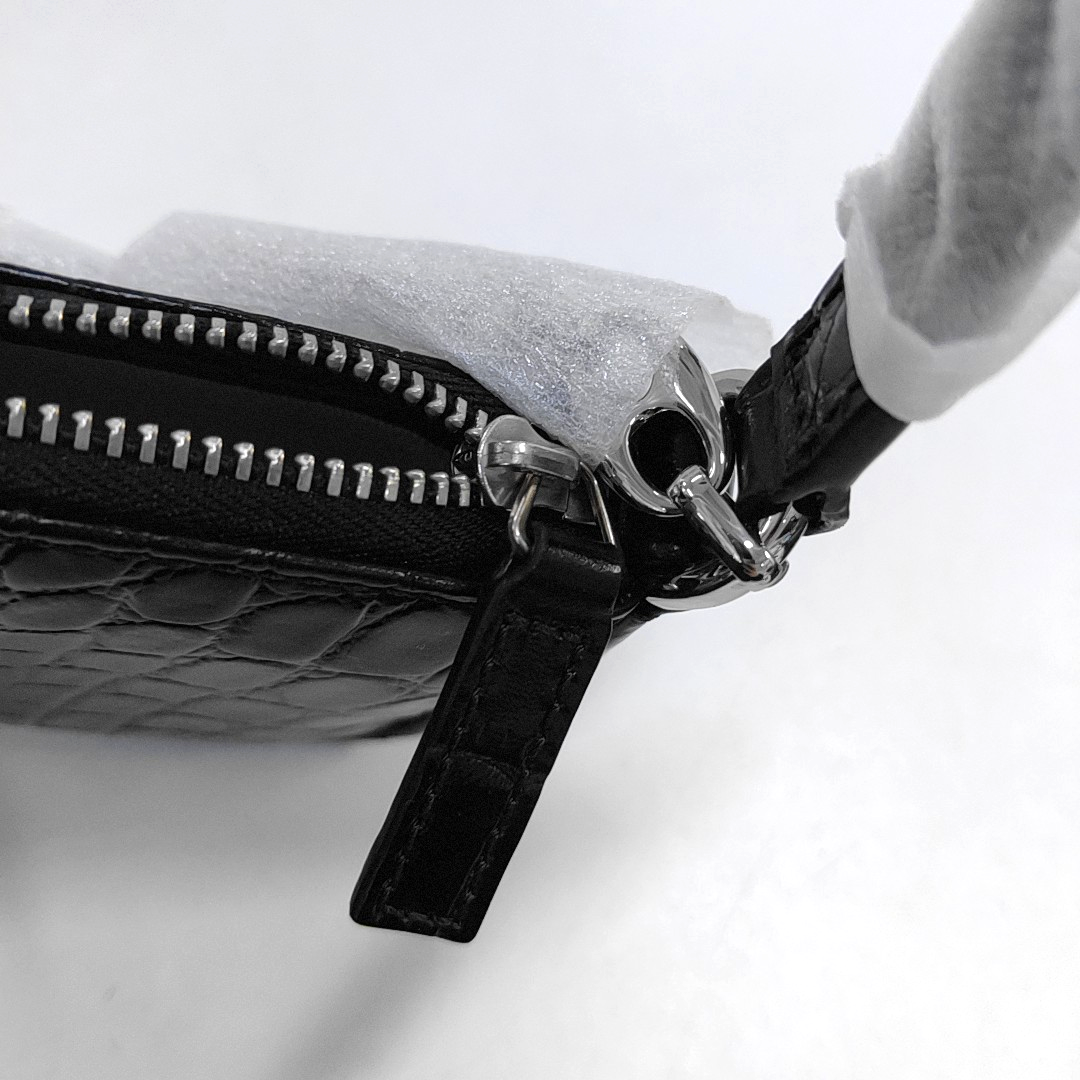 BY FAR Black Leather Crocodile Pattern Handbag Silver Hardware-(SKU)-944296444