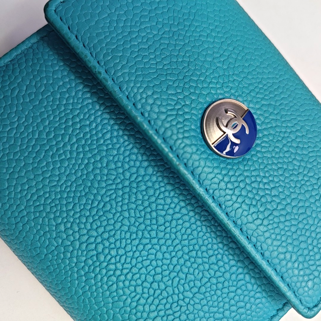 CHANEL Blue pebbled leather wallet Silver Hardware 17nan-(SKU)-947387865