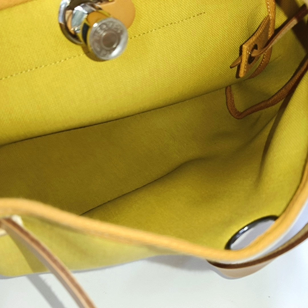 HERMÈS Herbag 31 Fennel Canvas Crossbody, Tote, and Shoulder Bag with Silver Hardware D, Detachable Strap-(SKU)-968228092